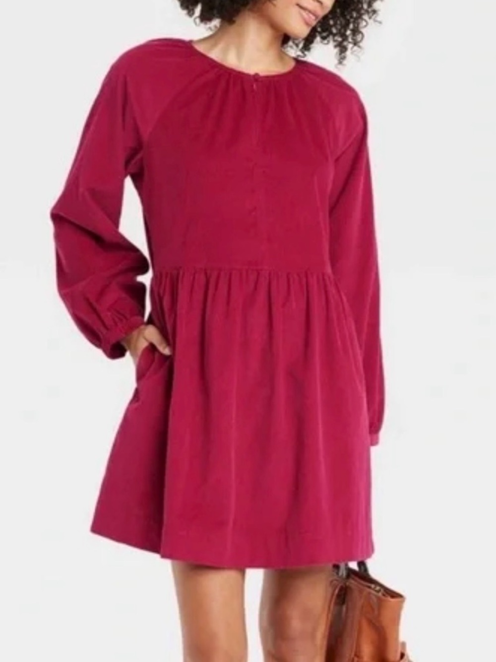 Universal Thread Women's Balloon Long Sleeve raspberry pink red Cord Dress XXL